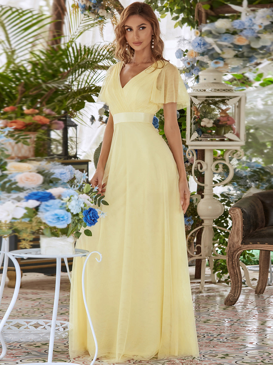 Women's V-Neck A-Line Floor-Length Wholesale Bridesmaid Dresses