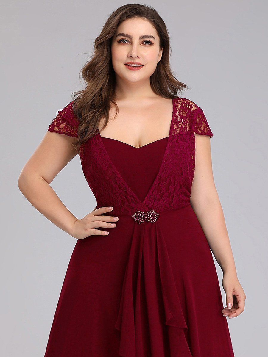 Plus Size Sweetheart Cap Sleeve Floral Lace Wedding Guest Dress