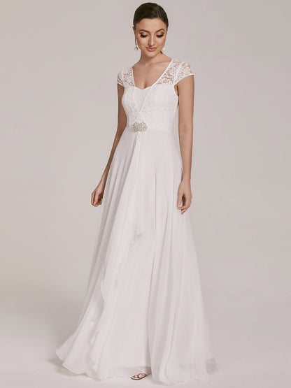Sweetheart Elegant Wholesale Chiffon Bridemaid Dress With Lace Cap Sleeves FS