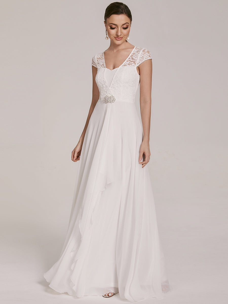 Elegant Lace Sleeve Bridesmaid Gown in Chiffon - Formal Event Dress