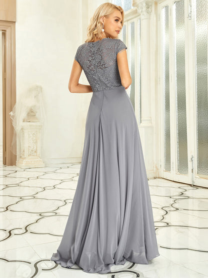 Sweetheart Elegant Wholesale Chiffon Bridemaid Dress With Lace Cap Sleeves