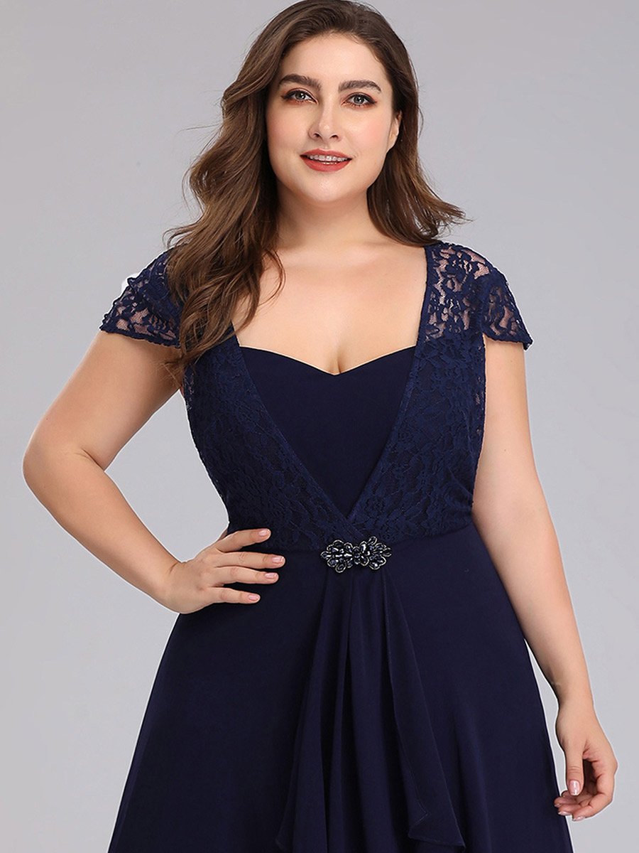 Plus Size Sweetheart Cap Sleeve Floral Lace Wedding Guest Dress