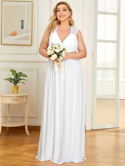 Plus Size Sleeveless Floor Length V Neck Wholesale Bridesmaid dresses