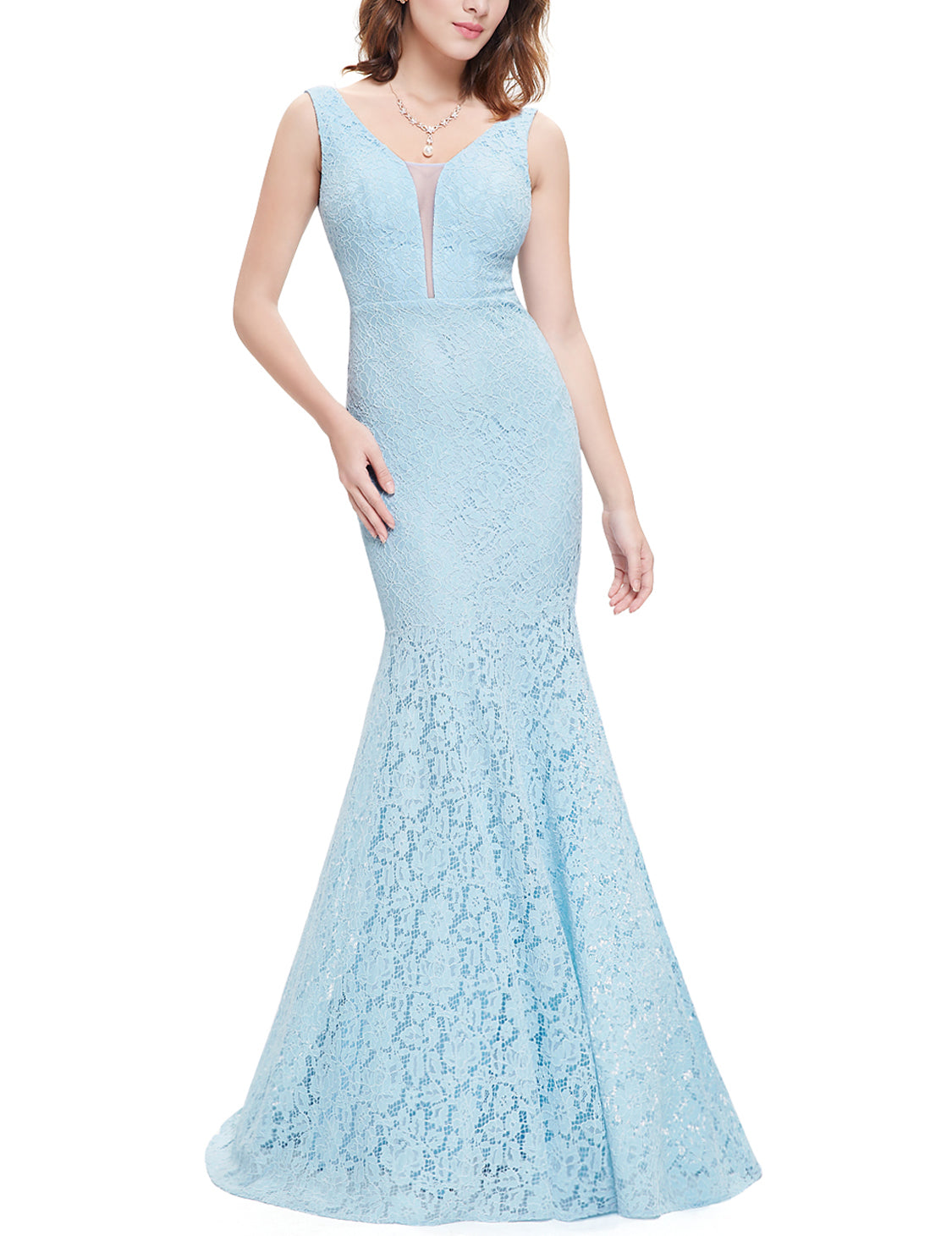 Sexy V-neck Fitted Lace Mermaid Long Fishtail Wholesale Evening Dress