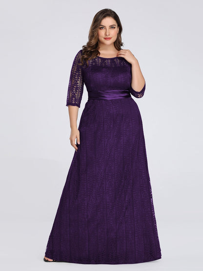 Lace Overlay Evening Dress with Satin Belt - Elegant Floral Mother of the Bride Gown