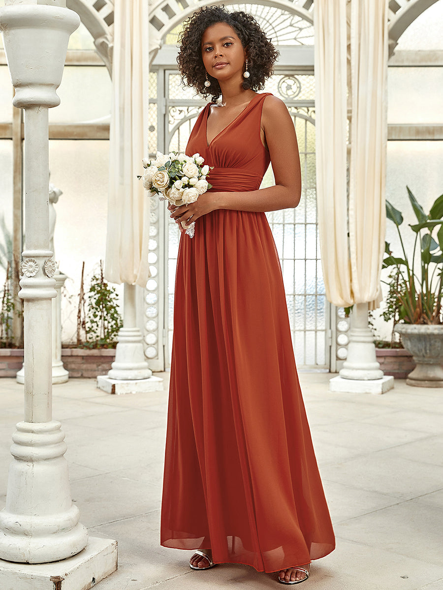 Elegant Double V-Neck Maxi Long Wholesale Bridesmaid Dresses