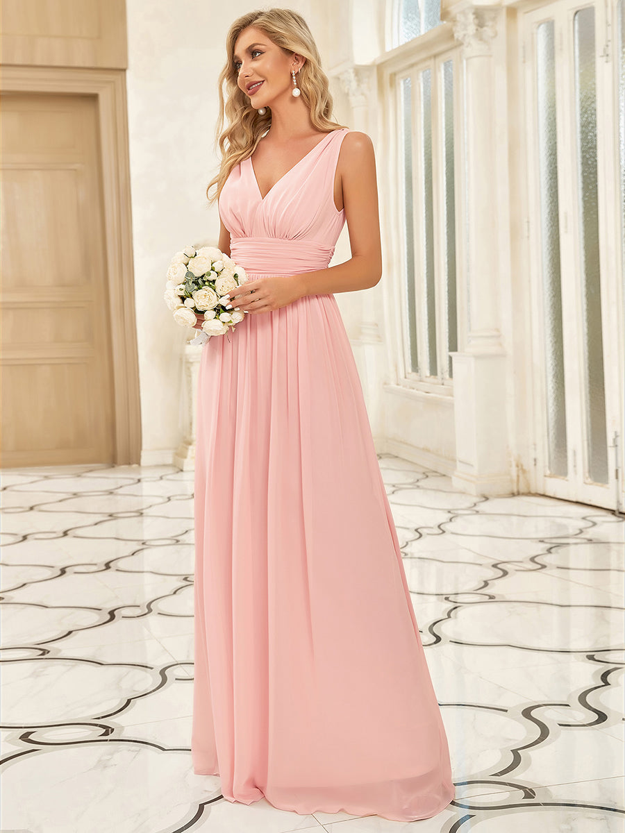 Elegant Double V-Neck Maxi Long Wholesale Bridesmaid Dresses