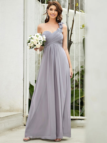 One Shoulder Wholesale Bridesmaid Dresses With Flower Decoration