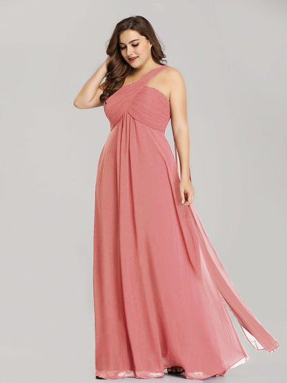 One Shoulder Chiffon Ruffles Plus Size Long Evening Dresses