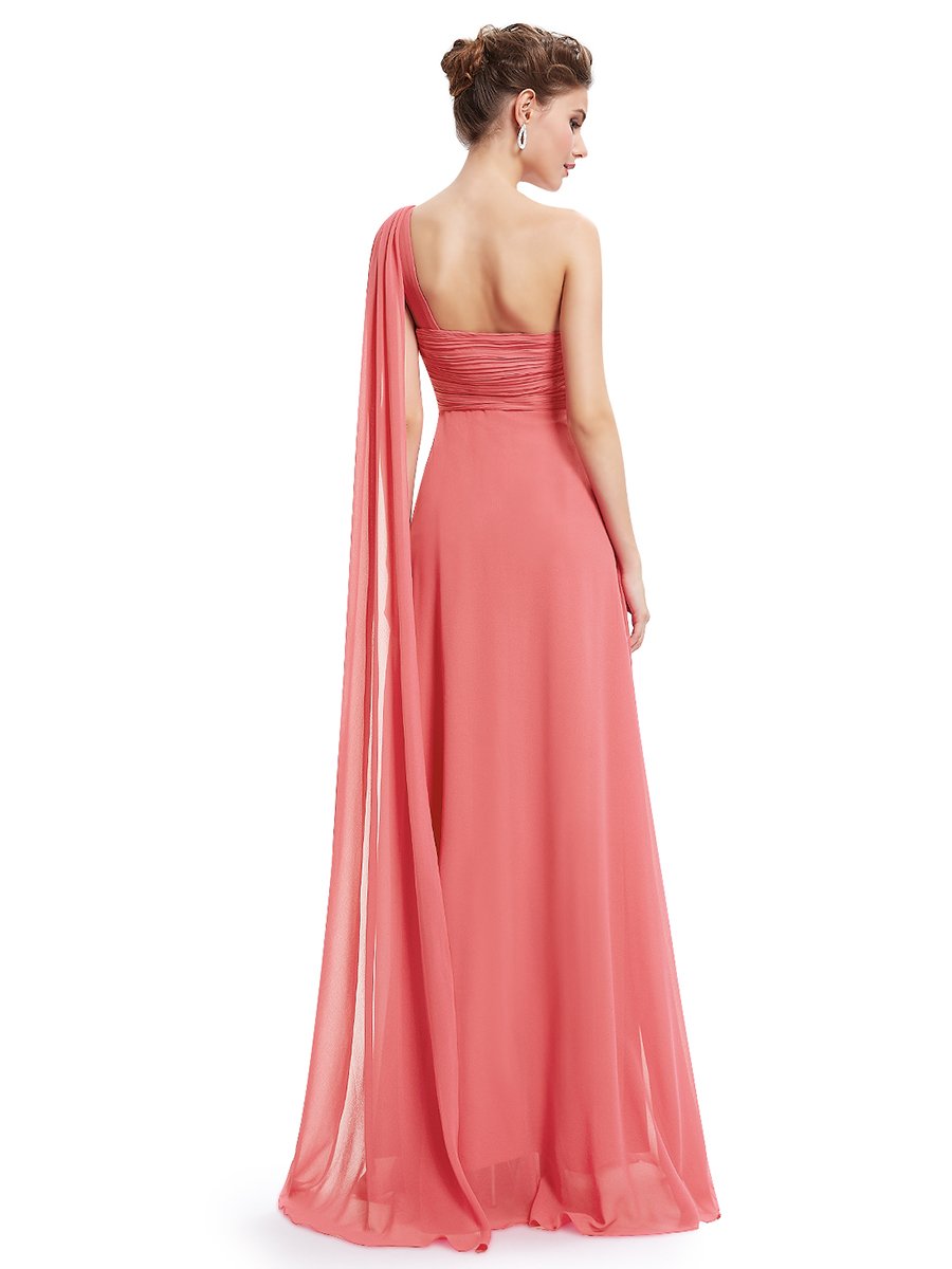 One Shoulder Chiffon Ruffles Long Evening Dresses for Wholesale