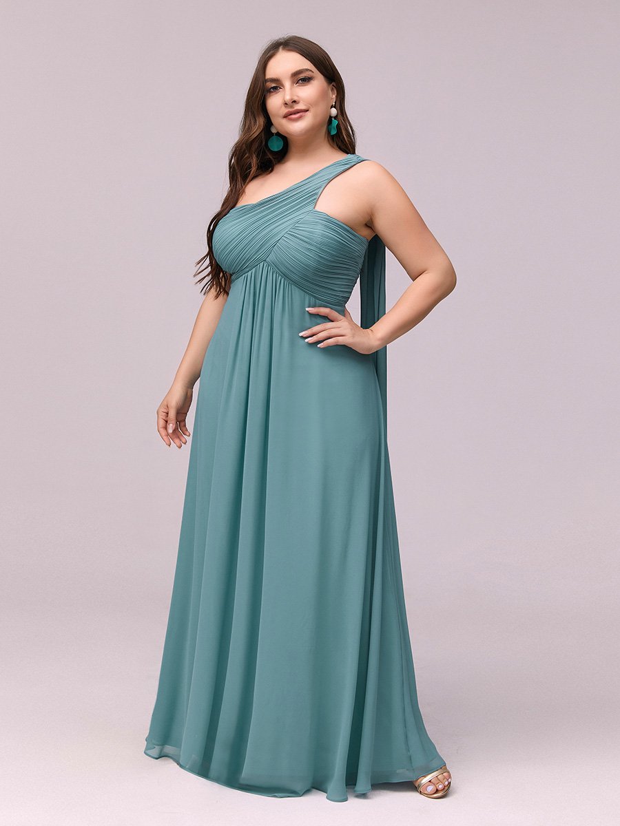 One Shoulder Chiffon Ruffles Plus Size Long Evening Dresses