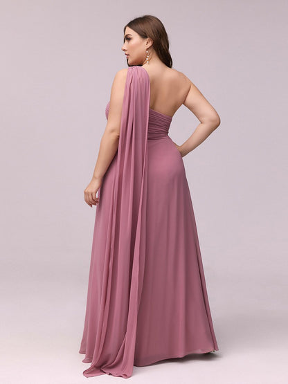 One Shoulder Chiffon Ruffles Plus Size Long Evening Dresses