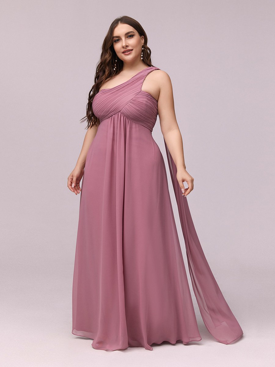 One Shoulder Chiffon Ruffles Plus Size Long Evening Dresses