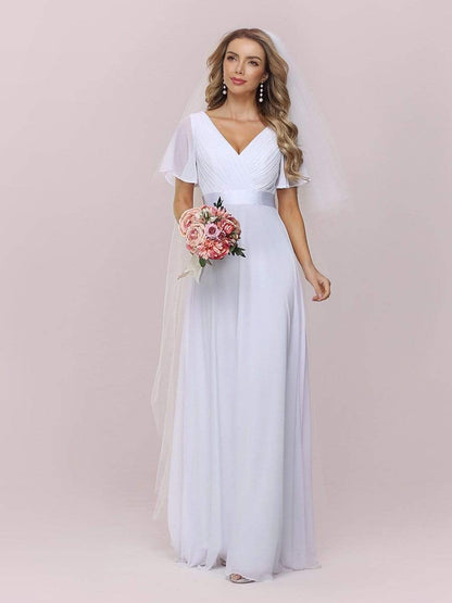 Minimalist A-Line Wholesale Chiffon Wedding Dress with Satin Belt
