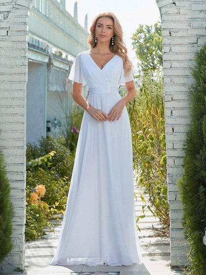 Minimalist A-Line Wholesale Chiffon Wedding Dress with Satin Belt