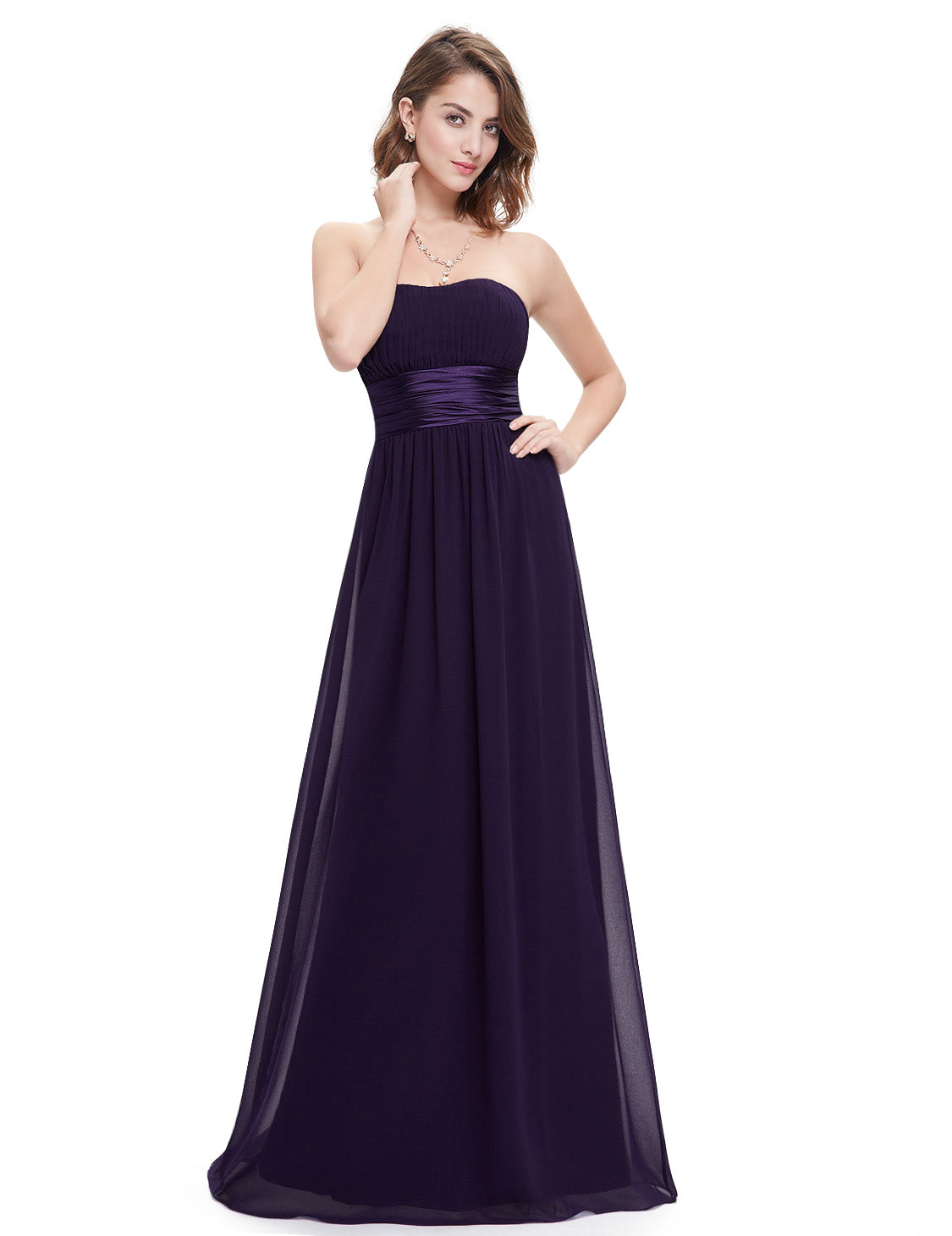 Strapless Ruched Bust Burgundy Chiffon Long Evening Dress EP09955