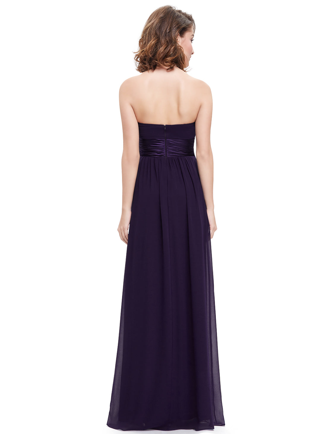 Strapless Ruched Bust Burgundy Chiffon Long Evening Dress EP09955