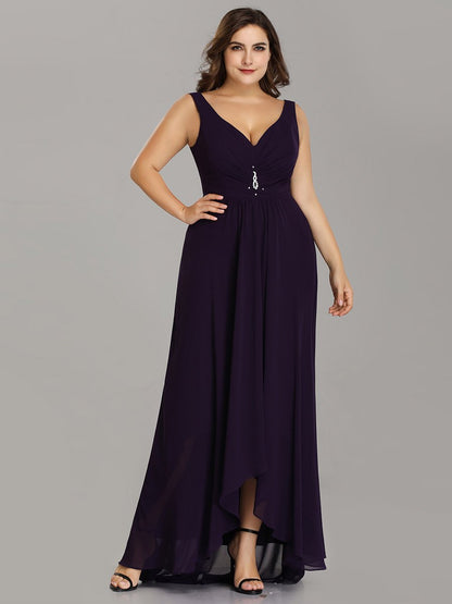 Elegant Rhinestone Embellished V Neck High Low Evening Gown