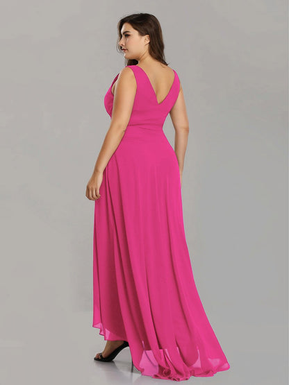 Elegant Rhinestone Embellished V Neck High Low Evening Gown