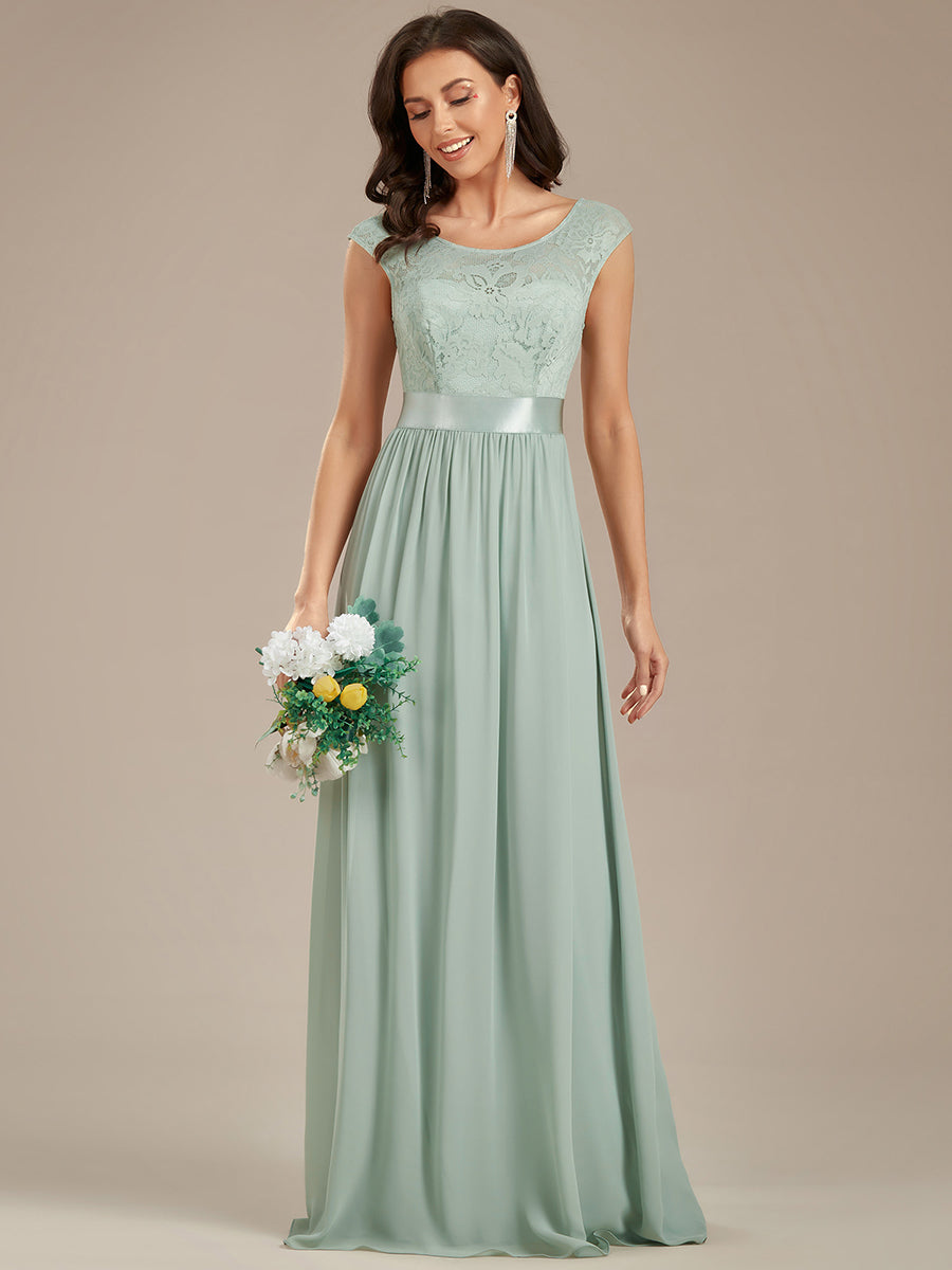 Wholesale V Back Belted Lace & Chiffon Bridesmaid Dresses