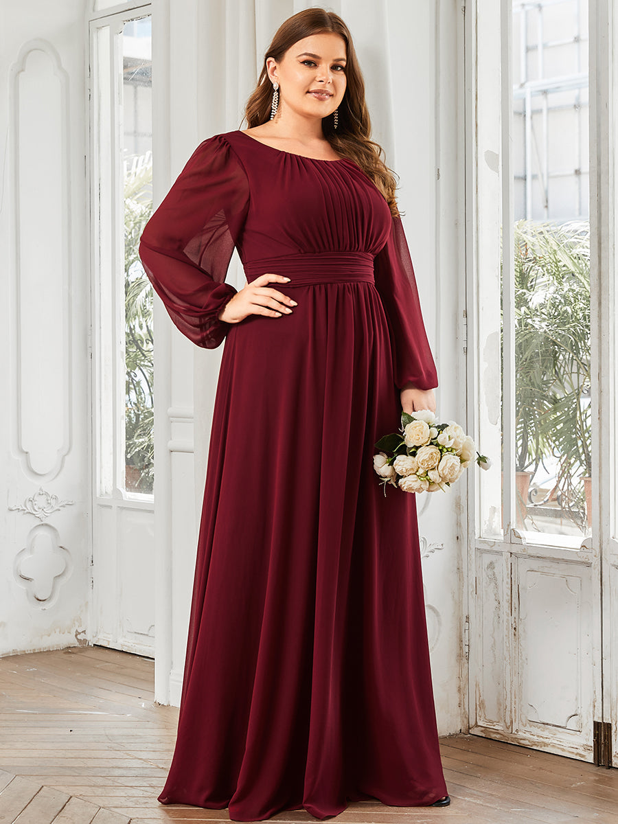 Round Neck Wholesale Bridesmaid Dresses with Long Lantern Sleeves