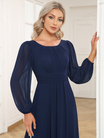 Round Neck Wholesale Bridesmaid Dresses with Long Lantern Sleeves