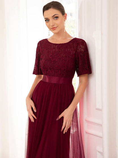 A Line Ruffles Sleeves Round Neck Wholesale Bridesmaid Dresses
