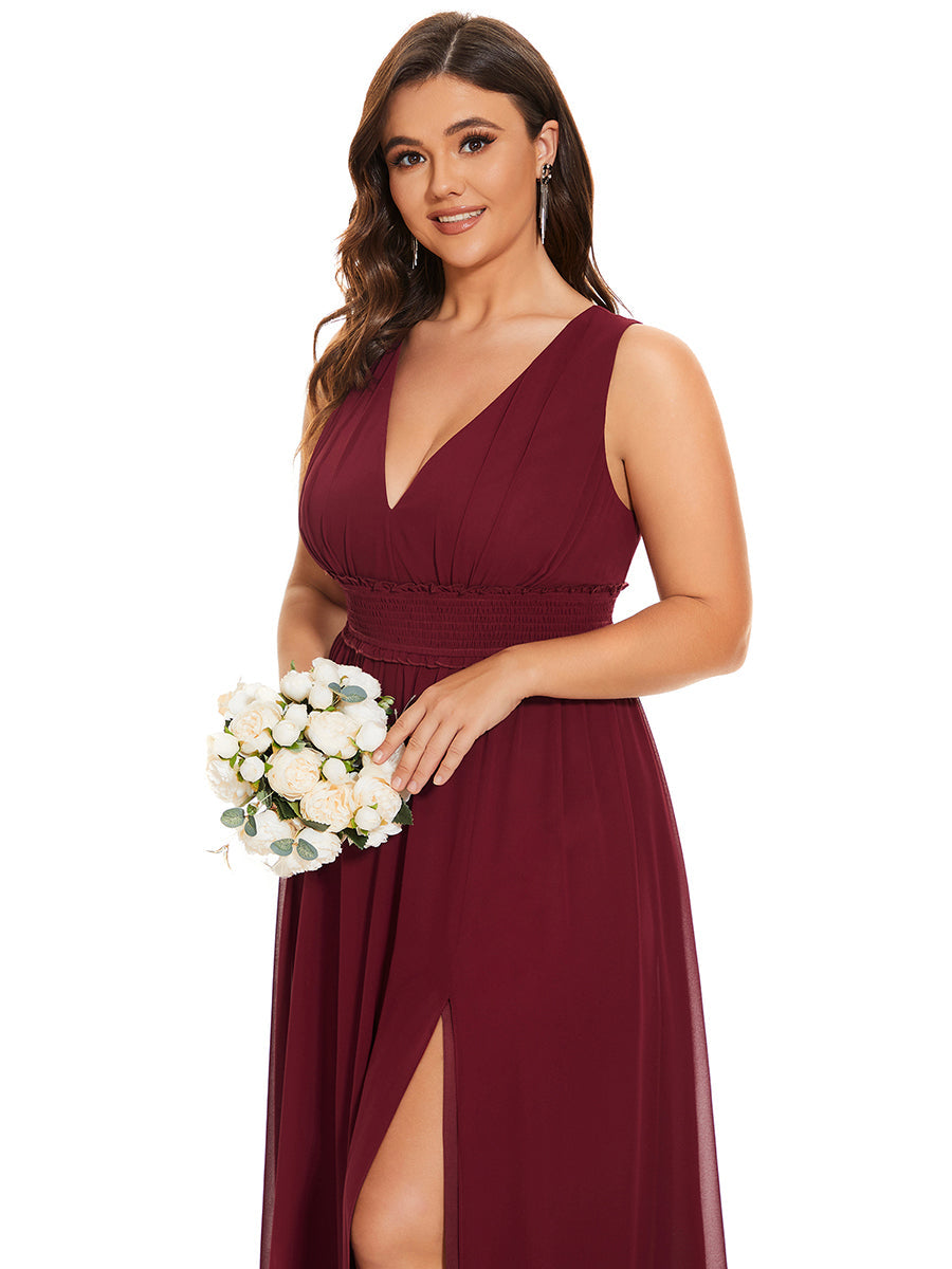 Exquisite Deep V-Neck A-Line Bridesmaid Dress with Thigh-High Split