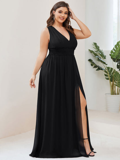 Exquisite Deep V-Neck A-Line Bridesmaid Dress with Thigh-High Split