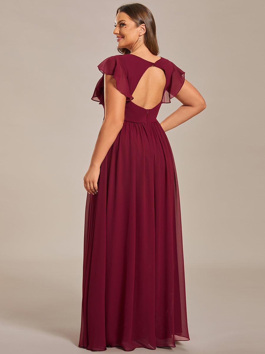 Elegant V Neck Pleated Belted Ruffles Bridesmaid Gown