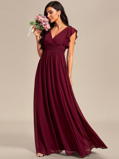 V Neck Pleated Belted Ruffles Wholesale Bridesmaid Dresses