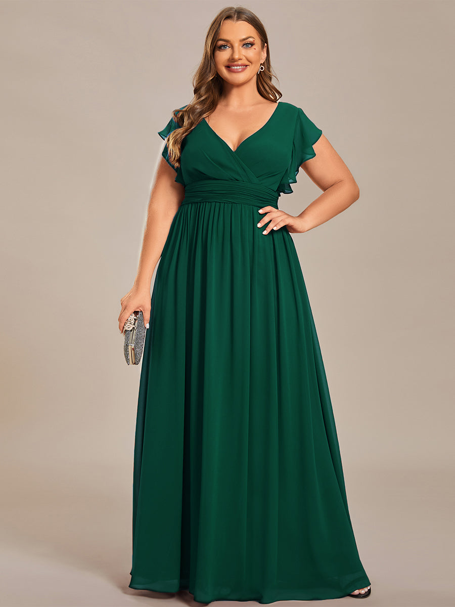 Elegant V Neck Pleated Belted Ruffles Bridesmaid Gown