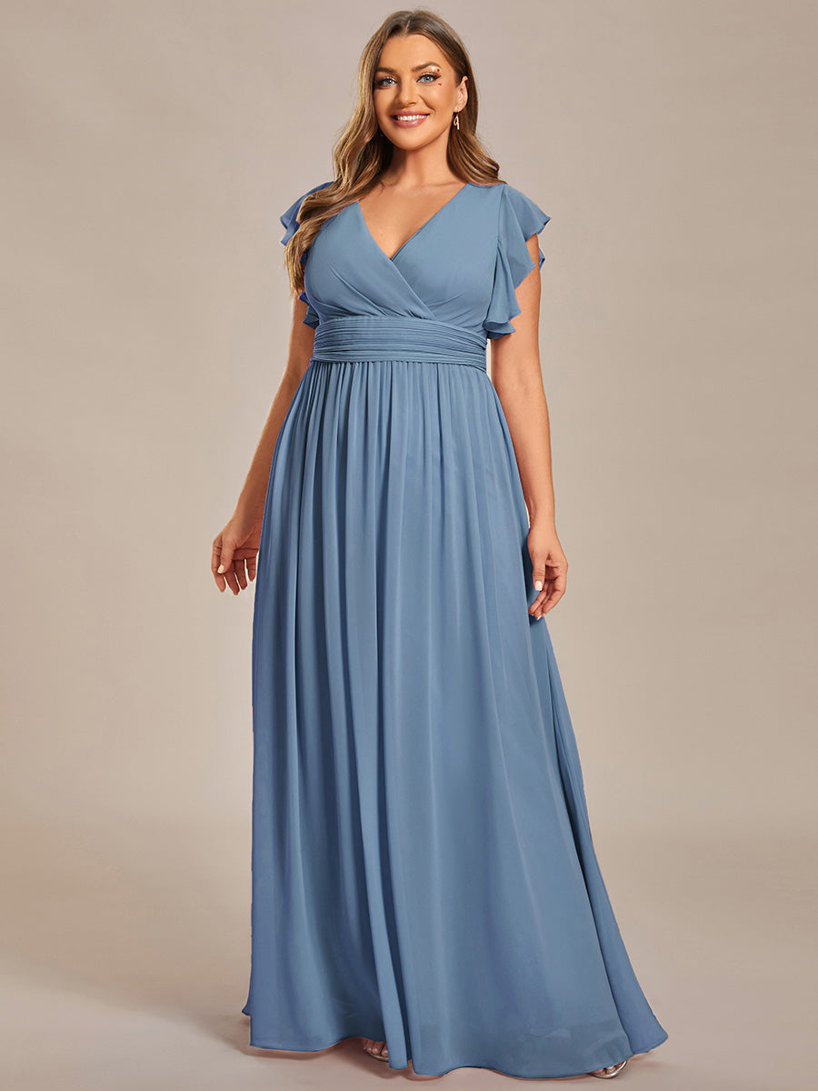 Elegant V Neck Pleated Belted Ruffles Bridesmaid Gown