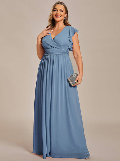 Elegant V Neck Pleated Belted Ruffles Bridesmaid Gown