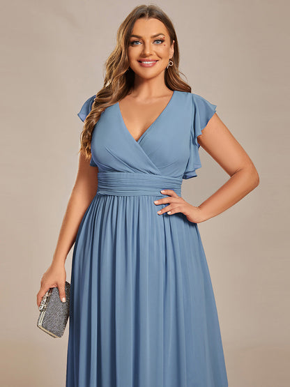 Plus V Neck Pleated Belted Ruffles Wholesale Bridesmaid Dresses