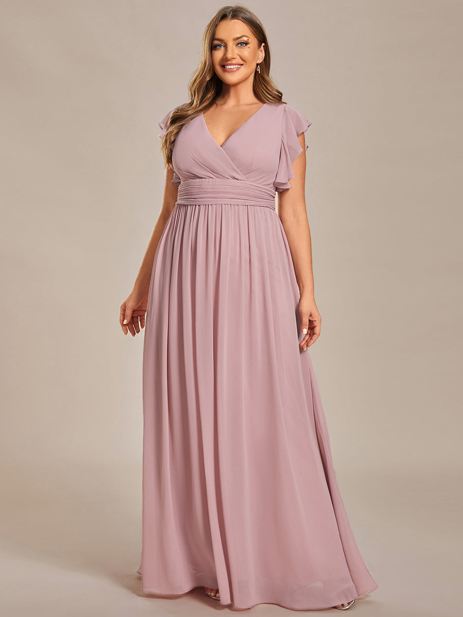 Elegant V Neck Pleated Belted Ruffles Bridesmaid Gown