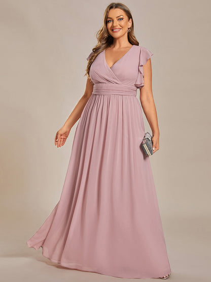 Elegant V Neck Pleated Belted Ruffles Bridesmaid Gown