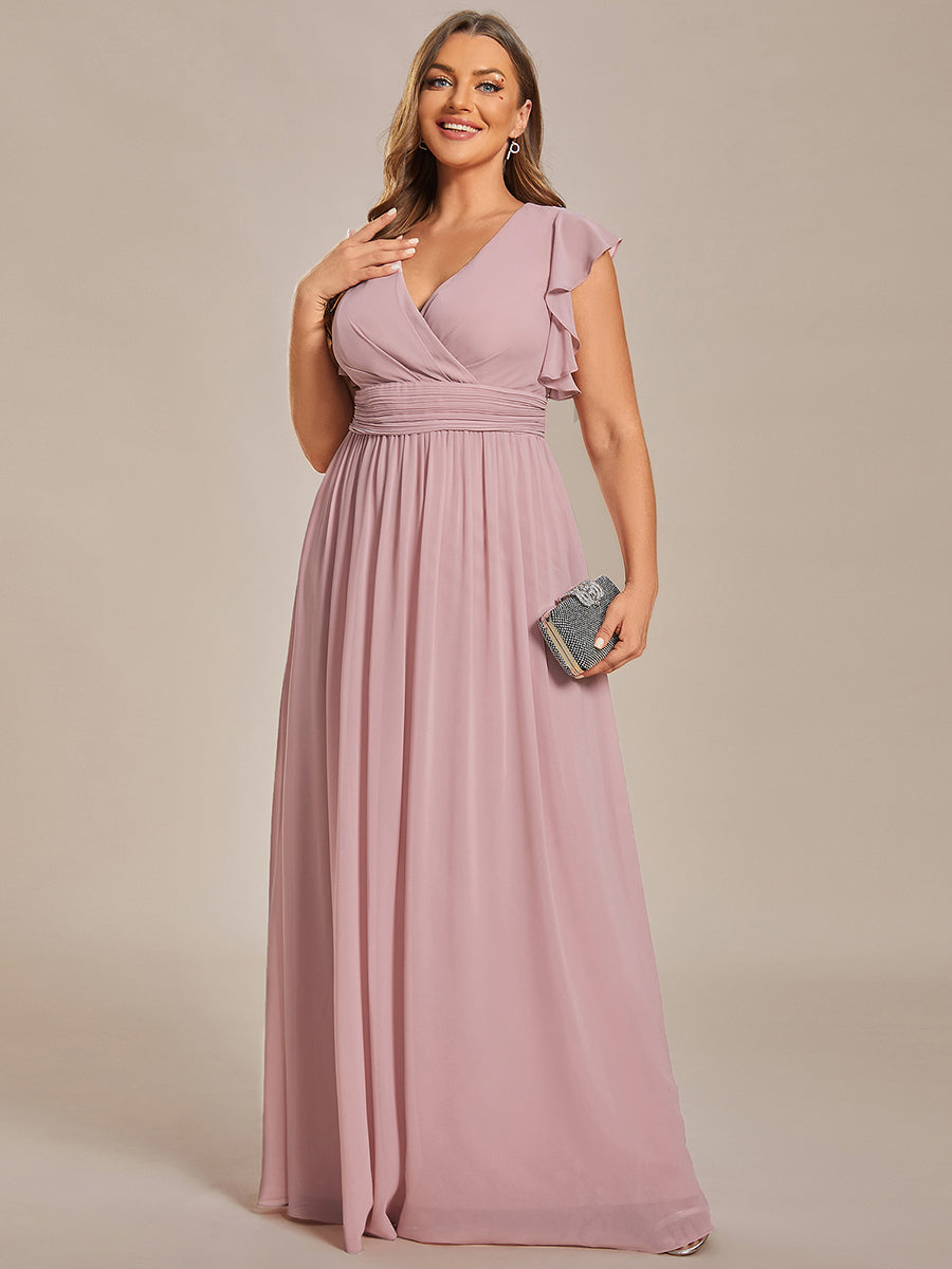 Plus V Neck Pleated Belted Ruffles Wholesale Bridesmaid Dresses