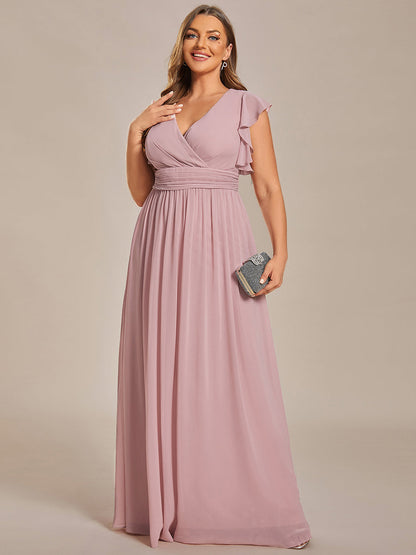 Elegant V Neck Pleated Belted Ruffles Bridesmaid Gown