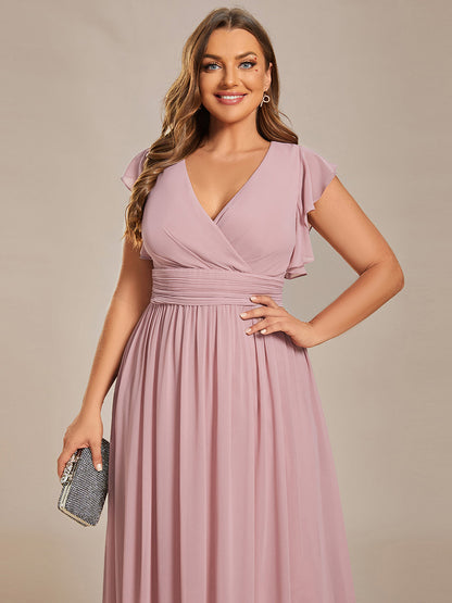 Elegant V Neck Pleated Belted Ruffles Bridesmaid Gown