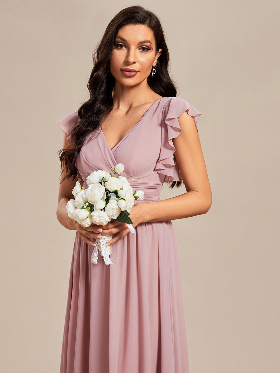 V Neck Pleated Belted Ruffles Wholesale Bridesmaid Dresses