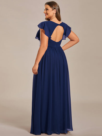 Elegant V Neck Pleated Belted Ruffles Bridesmaid Gown