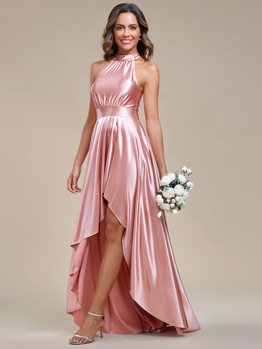 High Low Halter Neck Stain Wholesale Bridesmaid Dresses