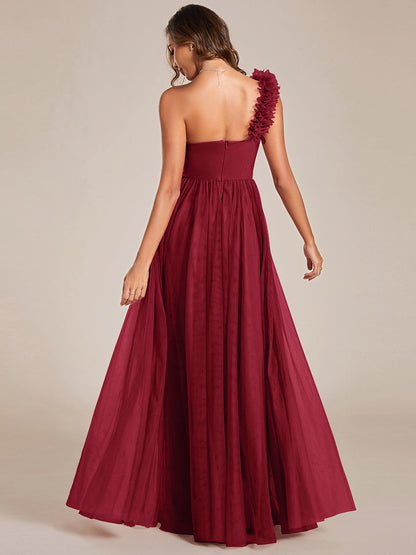 Modern Elegance One Shoulder Tulle Bridesmaid Gowns with Backless Detail