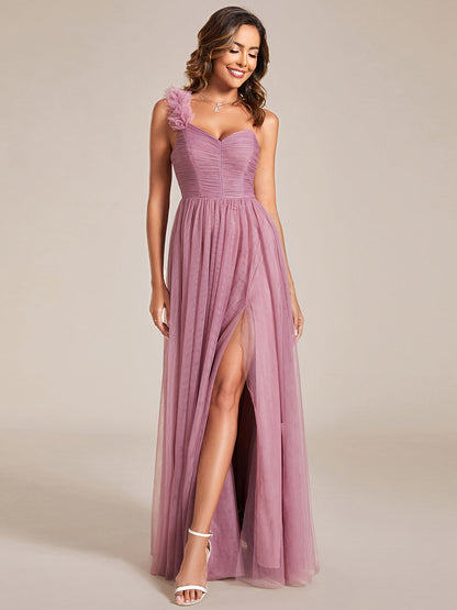 Modern Elegance One Shoulder Tulle Bridesmaid Gowns with Backless Detail