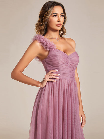 Modern Elegance One Shoulder Tulle Bridesmaid Gowns with Backless Detail