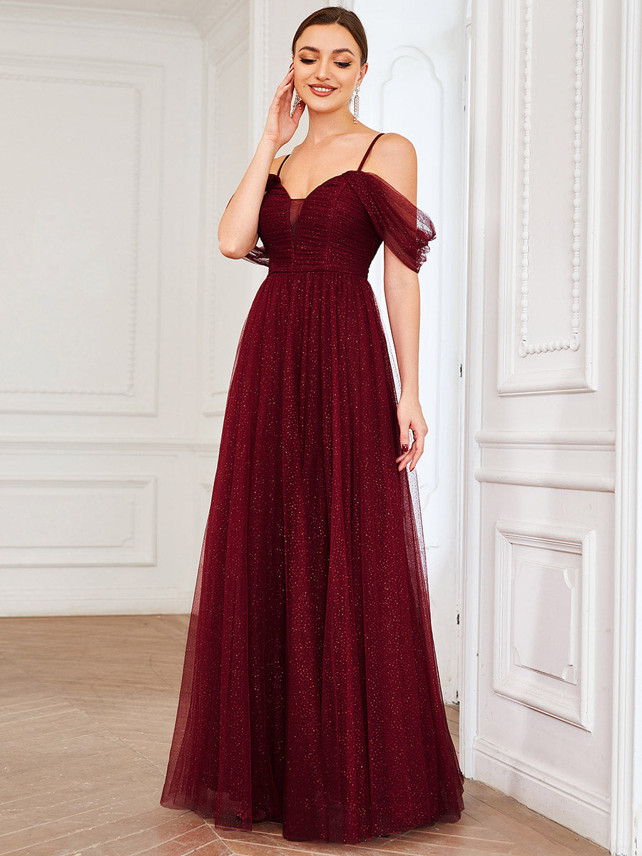 Elegant V-Neck Pleated Bridesmaid Gown with Spaghetti Straps