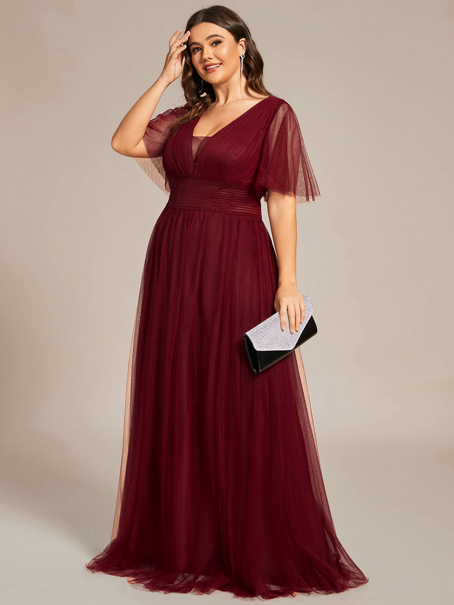 Sexy Deep V-Neck A-Line Plus Size Bridesmaid Gown