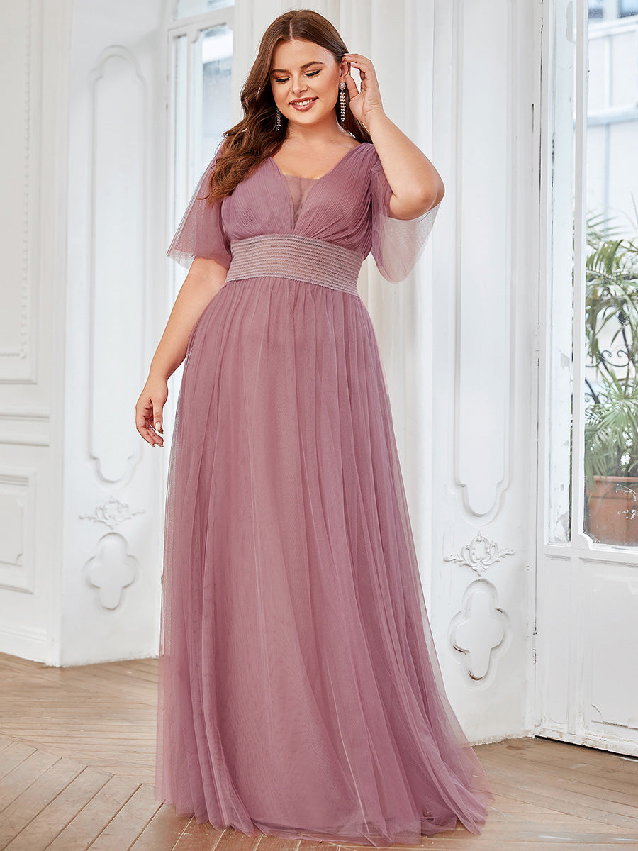 Sexy Deep V-Neck A-Line Plus Size Bridesmaid Gown