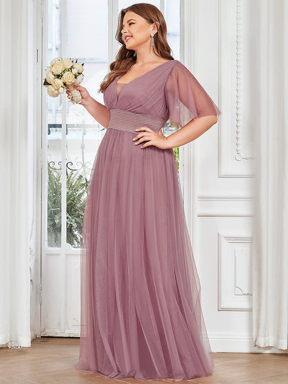 Sexy Deep V-Neck A-Line Plus Size Bridesmaid Gown